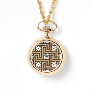 Deco Greek Key, Taupe Tan and Brown Watch