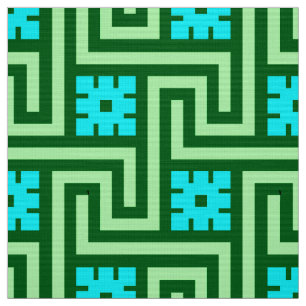 Deco Greek Key, Turquoise and Jade Green Fabric