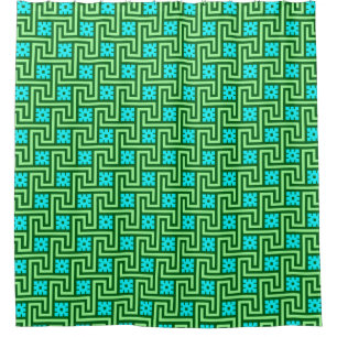 Deco Greek Key, Turquoise and Jade Green Shower Curtain
