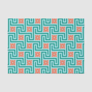 Deco Greek Key, Turquoise, Aqua and Coral Tissue Paper