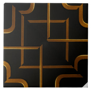 Deco Grid Black Gold Luxury Geometric Bathroom Til Tile
