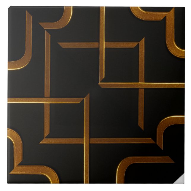Deco Grid Black Gold Luxury Geometric Bathroom Til Tile (Front)