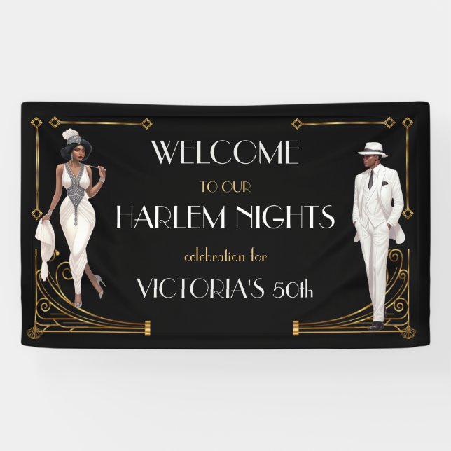 Deco Harlem Nights Flapper and Gentleman Welcome Banner (Horizontal)