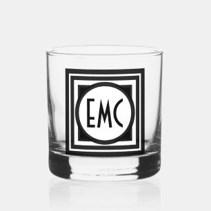 Deco Inspired Circle Square Triple Monogram Whiskey Glass