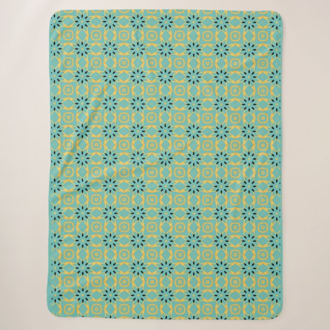 Deco Inspired Teal Gold Sherpa Throw Blanket (Front)