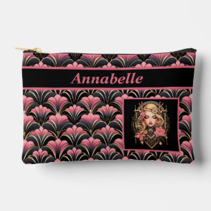 Deco Lady Black and Pink with Flowers Accessory Pouch