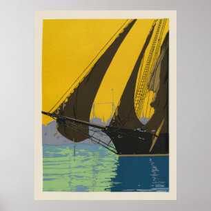 Deco letterpress ship poster