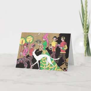 Deco Mediaeval Lady with Retainers & a Borzoi Holiday Card