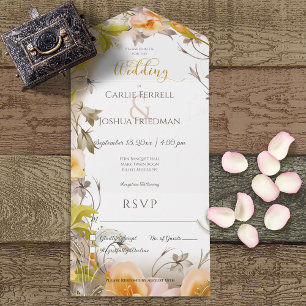 Deco Modern Peach Floral White No Dinner All In One Invitation