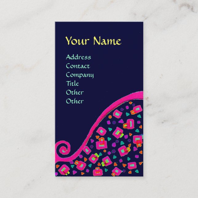 DECO MONOGRAM , Pink Fuchsia Blue Business Card (Front)