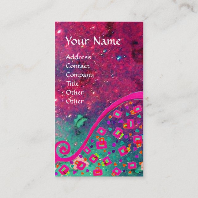 DECO MONOGRAM , Pink Fuchsia  Green Sparkles Business Card (Front)