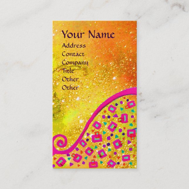 DECO MONOGRAM , Yellow Pink Fuchsia Blue Sparkles Business Card (Front)