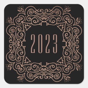 Deco New Year   Faux Rose Gold Square Sticker