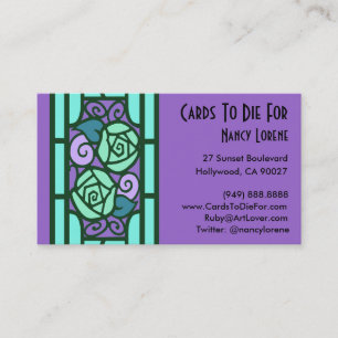 Deco Roses in Aqua and Purple Business Card