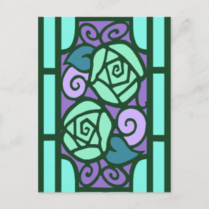 Deco Roses in Aqua and Purple Postcard