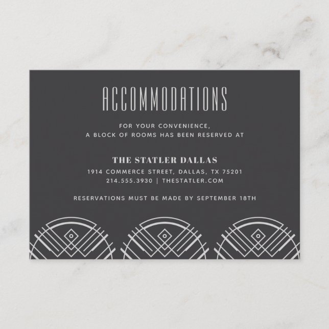 Deco Scallops Wedding Accommodation Card - Grey (Front)