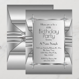 Deco Silver Chrome Metal image Birthday Party Invitation
