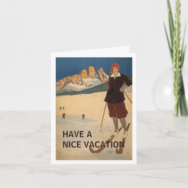 Deco ski vacation greeting card (Front)
