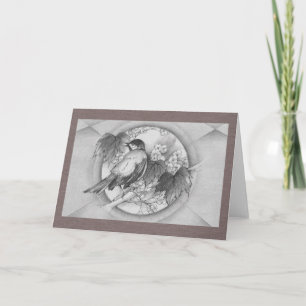 Deco Spring Bird in Maple Tree w/ Dogwood Blossoms Holiday Card