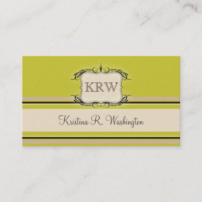 Deco Stripes Warm Olive Business Card (Front)