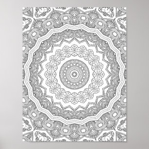 Deco Sunburst Rings Colouring Page Pattern Design Poster
