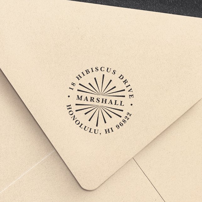 Deco Sunburst Round Return Address Stamp (Creator Uploaded)