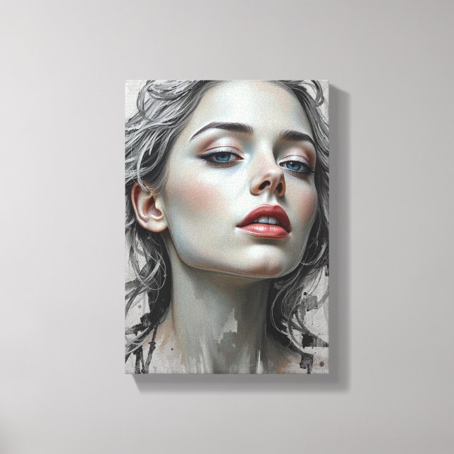 Deco Table ( Silver Flower ) Beauty Portrait Canvas Print (Front)