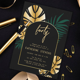 Deco Tropical Jungle Gold Boho Frame 40th Birthday Invitation