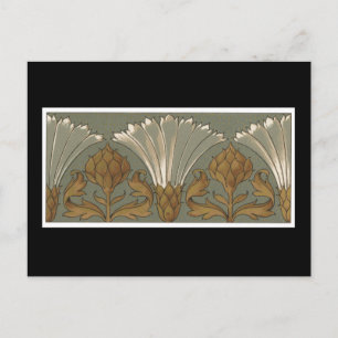 Deco White Fan Flowers With Gold and Grey Postcard