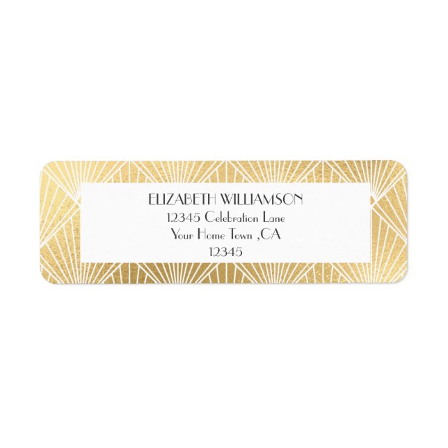 Deco White & Gold Wedding Return Address (Front)