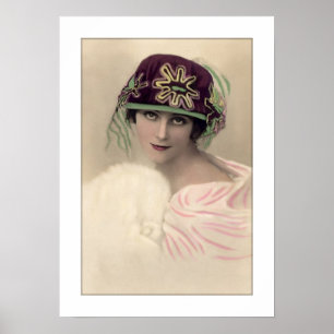 deco woman hat and stole cape poster