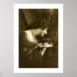 deco woman ornate drapery pearls poster