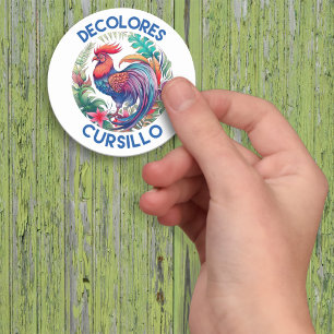 DeColores Cursillo Colourful Floral Rooster White Classic Round Sticker