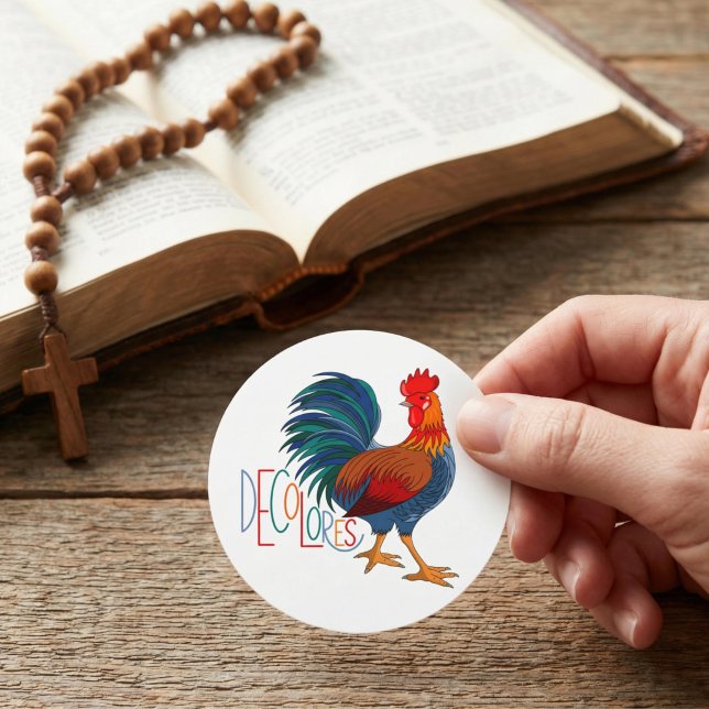 DeColores Cursillo Colourful Rooster Classic Round Sticker (Creator Uploaded)