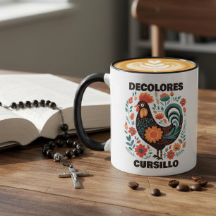 DeColores Cursillo Folk Art Colourful Black Rooste Mug