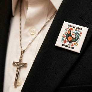 DeColores Cursillo Folk Art Dark Colourful Rooster 15 Cm Square Badge