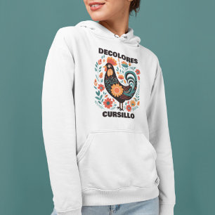 DeColores Cursillo Folk Art Dark Colourful Rooster Hoodie