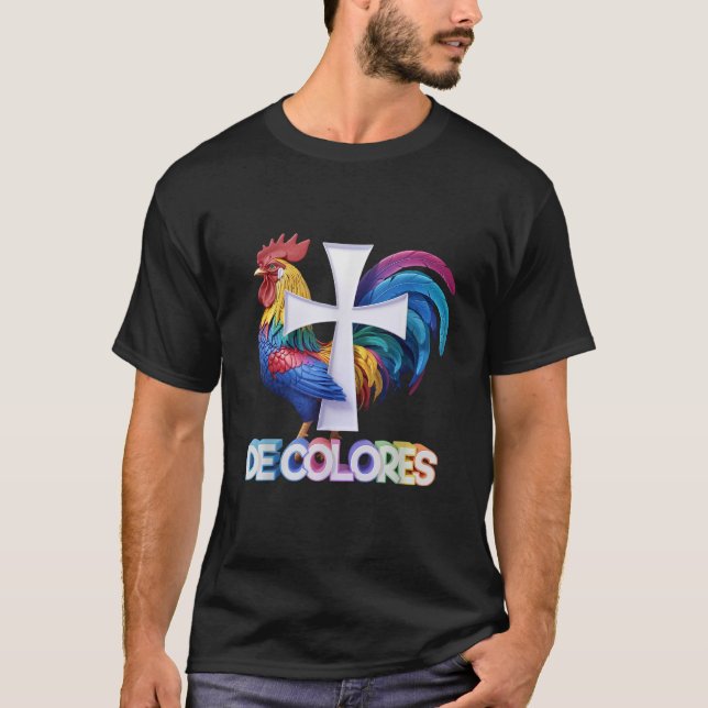 DeColores Cursillo Rainbow Rooster Catholic  T-Shirt (Front)