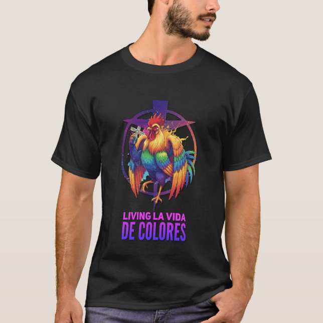DeColores Cursillo Rainbow Rooster Catholic T-Shirt (Front)