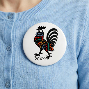 DeColores Cursillo Rooster Black Silhouette  10 Cm Round Badge