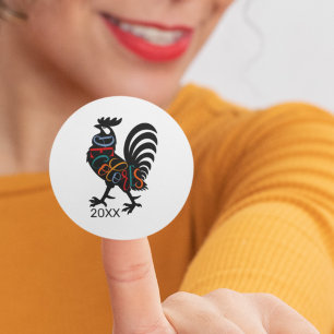 DeColores Cursillo Rooster Black Silhouette Classic Round Sticker
