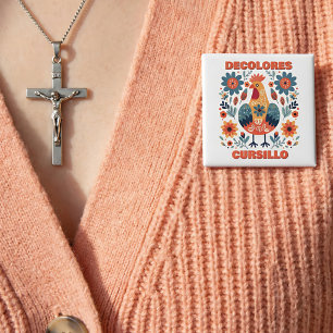 DeColores Cursillo Rooster Floral Folk Art Orange 15 Cm Square Badge