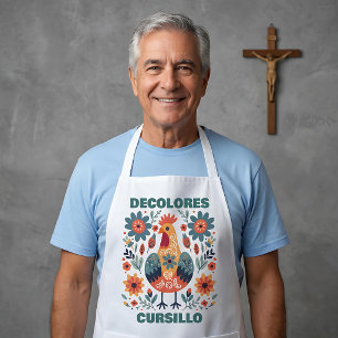 DeColores Cursillo Rooster Floral Folk Art Teal Apron