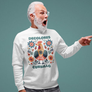 DeColores Cursillo Rooster Floral Folk Art Teal Sweatshirt