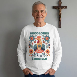 DeColores Cursillo Rooster Floral Folk Art Teal T-Shirt