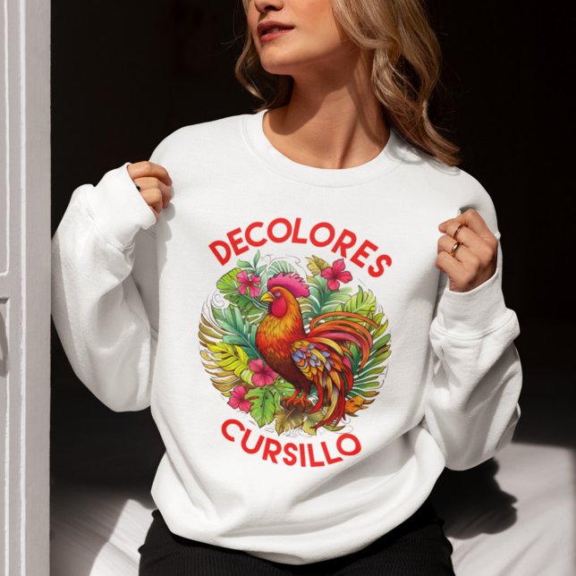 DeColores Cursillo Rooster Monstera Leaves Flowers Sweatshirt (Creator Uploaded)