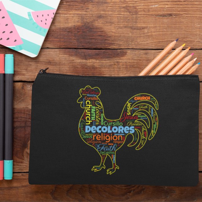 DeColores Cursillo Rooster Word Cloud  Accessory Pouch (Creator Uploaded)