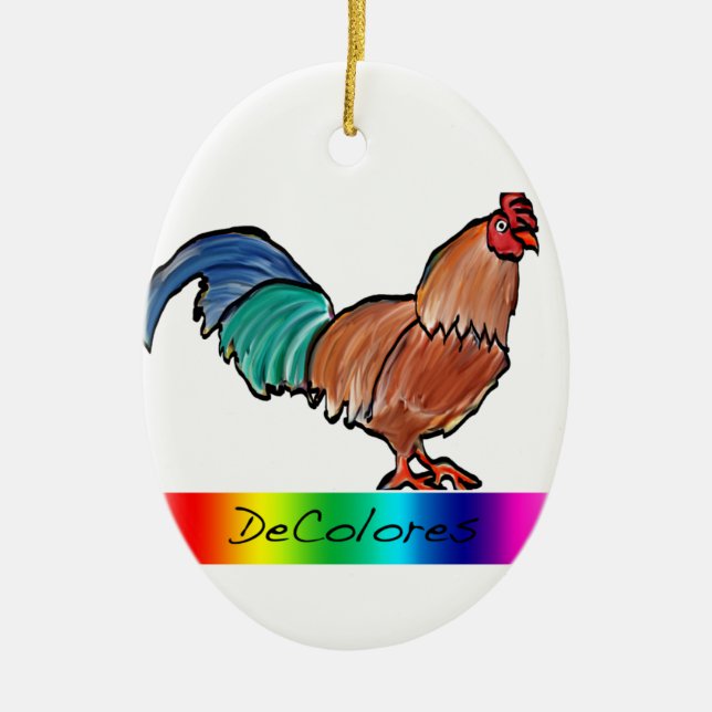 DeColores Rooster Ceramic Tree Decoration (Front)