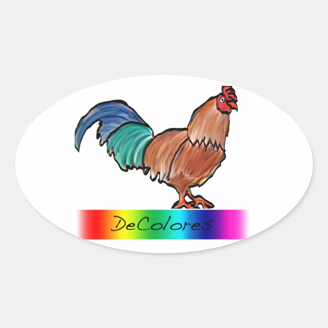 DeColores Rooster Oval Sticker (Front)