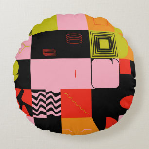 Deconstructed postmodern inspired artwork of abstr round cushion